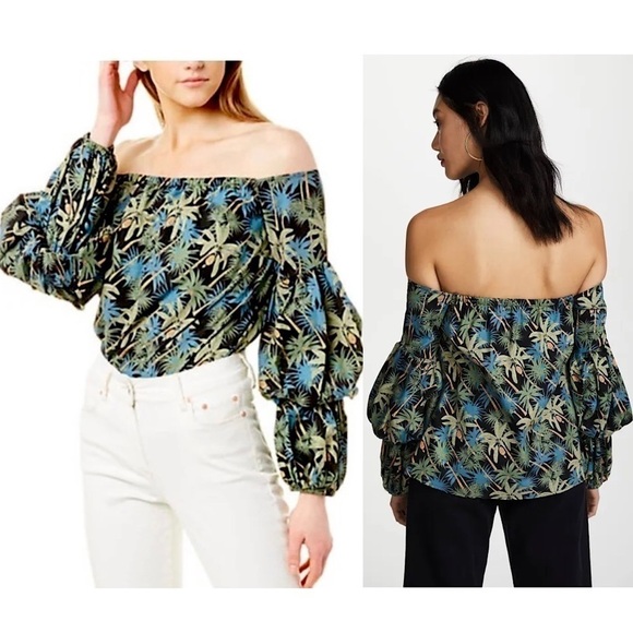 NWT PETERSYN 70s Off Shoulder Dark Tropical Renaissance Puffed Long Sleeve Top S - Picture 2 of 8